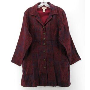 April Cornell Jacket Medium Red Jacquard Tapestry Floral Artsy *